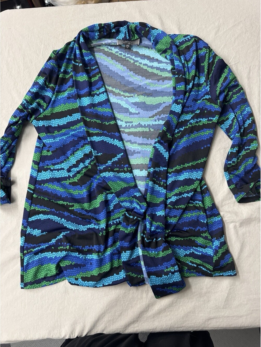 Slinky Brand Blue And Green Pull Over Cardigan Size M